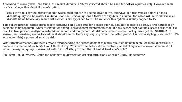 Why is the search domain in /etc/resolv.conf used for ALL queries? смотреть онлайн