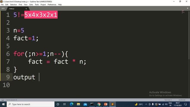 Factorial of a number using JavaScript