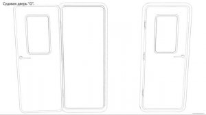 Судовая дверь G1. Чертёж. Door G 1. Drawings.