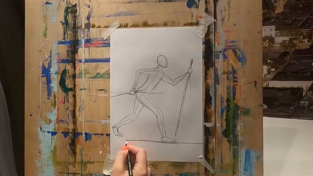 Набросок фигуры лыжника. смотреть онлайн