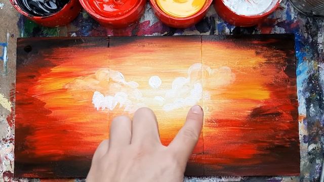 ЗАКАТ В НОЯБРЕ| Триптих! Интерьерная картина|Только 4 цвета, рисуем просто?