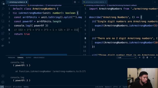 TypeScript coding exercise with Exercism [Armstrong Numbers]