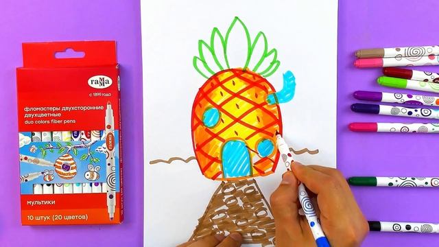 Рисуем ДОМ из мультика Губка Боб - Ананас фломестерами смотреть онлайн