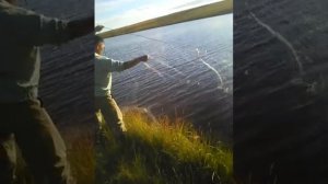 Ненцы ставят сети на озере в тундре