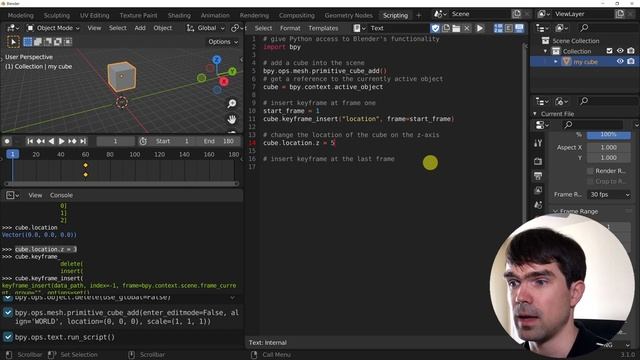 Beginner Python Exercise in Blender: Simple cube location animation