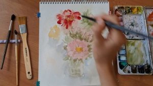 Рисую букет летних цветов акварелью. How to draw a bouquet of summer flowers in watercolor.