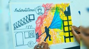 Safety drawing/fire safety poster drawing/Industrial safety drawing/firefighter with fire truck