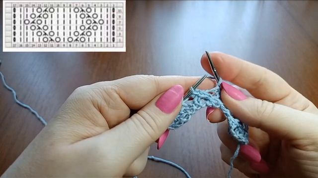 Узор "Ажурные ромбы" спицами + схема. Knitting pattern "An openwork rhombuses" + scheme.