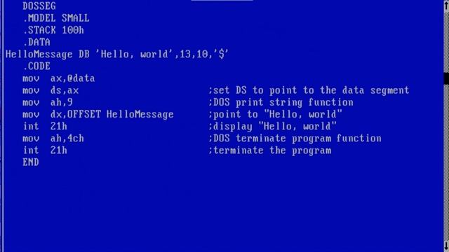 Компилируем в Turbo Assembler "Hello, World!" под DOS. смотреть онлайн