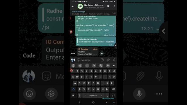 Realtime Input output Compiler bot || C python node js Compiler telegram