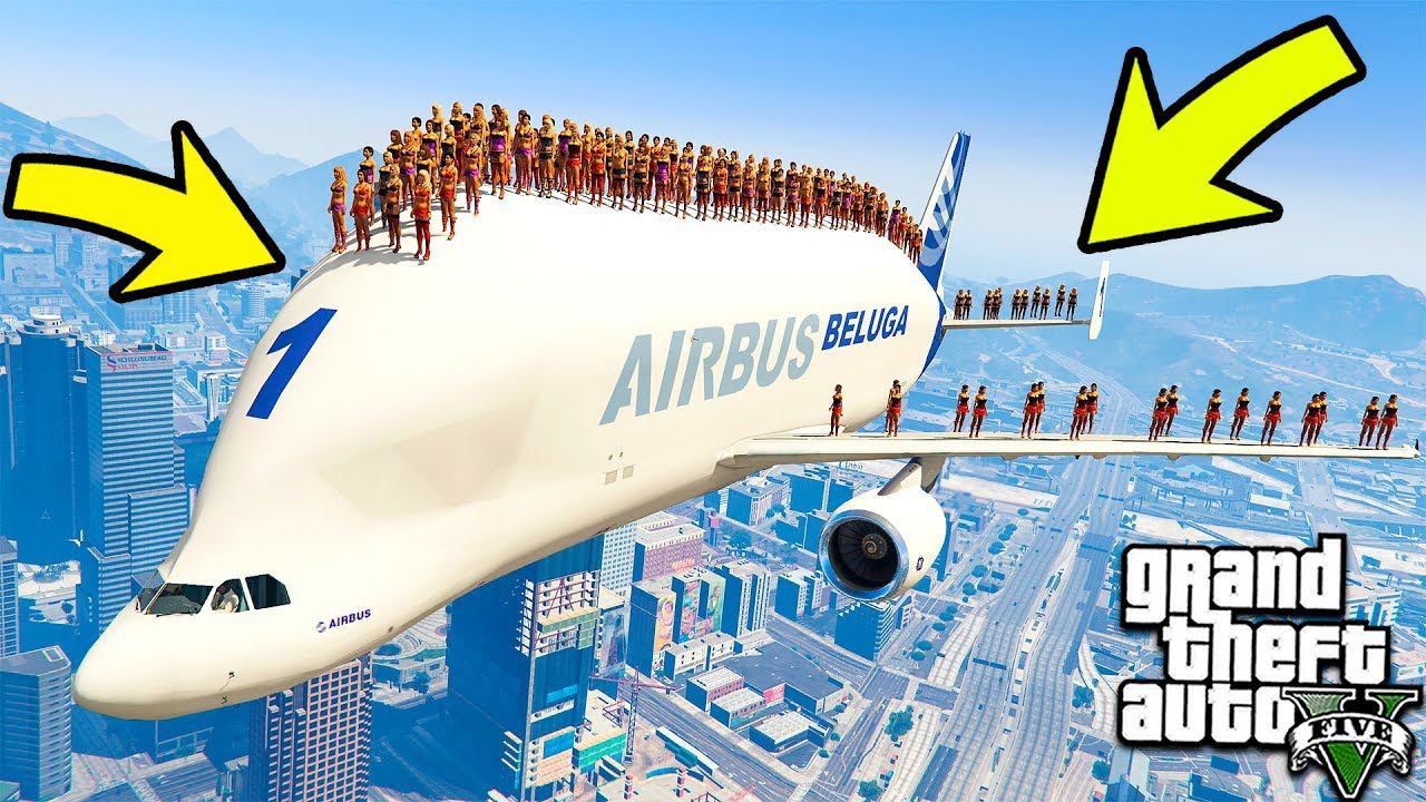 СМОГУТ ЛИ 100 ЛЮДЕЙ УСТОЯТЬ НА САМОЛЕТЕ БЕЛУГА ЭКСПЕРИМЕНТ В ГТА 5! ОБЗОР МОДА В GTA 5 ВИДЕО смотреть онлайн
