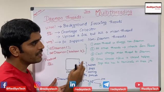 # 141 Daemon Thread in Java | What is a daemon thread in Java? | Daemon Thread | Java | RedSysTech