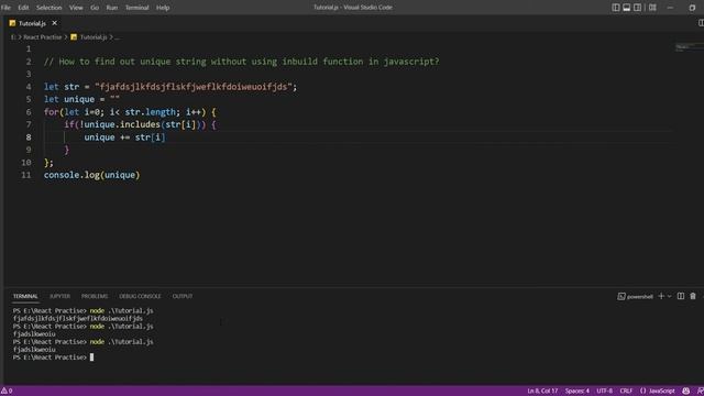 How to Find out Unique String without using inbuild function in javascript ? #25 || Javascript