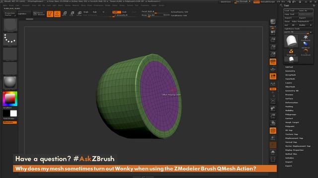 #AskZBrush: “Why does my mesh sometimes turn out Wonky when using the ZModeler Brush QMesh Action?”