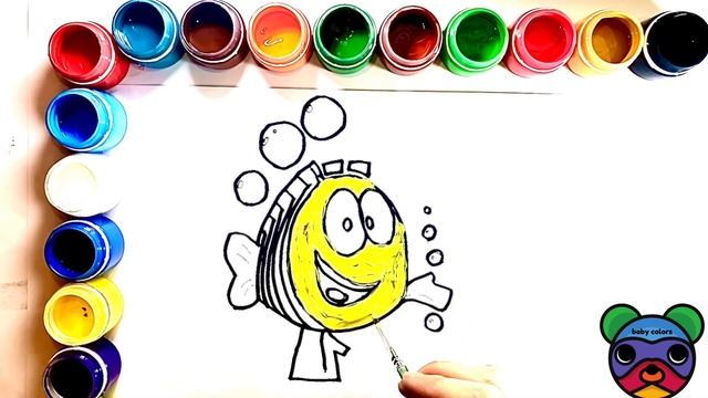 Как нарисовать РЫБКУ / мультик раскраска РЫБА для детей / Раскраски малышам смотреть онлайн