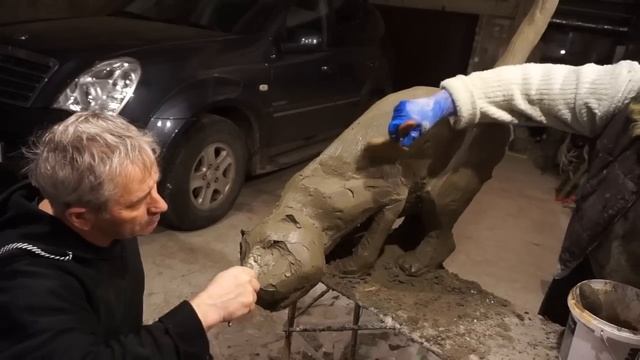 изготовление  скульптуры    кота  из  арт  бетона..  лепка  мастер  класс