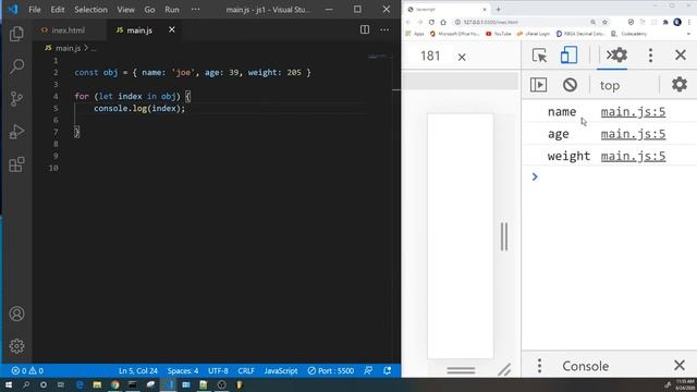 JavaScript | for in loop. Looping through Objects.