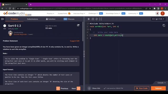 Sort 0 1 2 (C++) || Code Studio