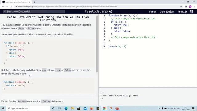 Lesson 78 - returning boolean values from function - freecodecamp смотреть онлайн
