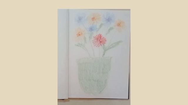 Ваза с цветами. Рисование восковыми мелками и акварелью. смотреть онлайн