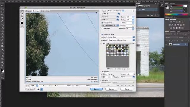 Save a file for the web in a PNG 8 128 Dithered preset in Photoshop смотреть онлайн