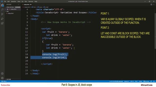 Scopes In JS, Block Scope | Part 6 | JavaScript | #SmartCode