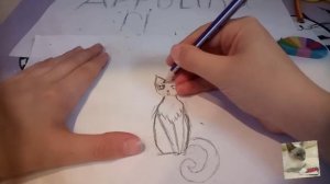 Моё первое видео! Учимся рисовать кошку в сидячем положении!
