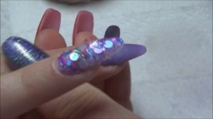 Lavender acrylic nails with stunning glitter