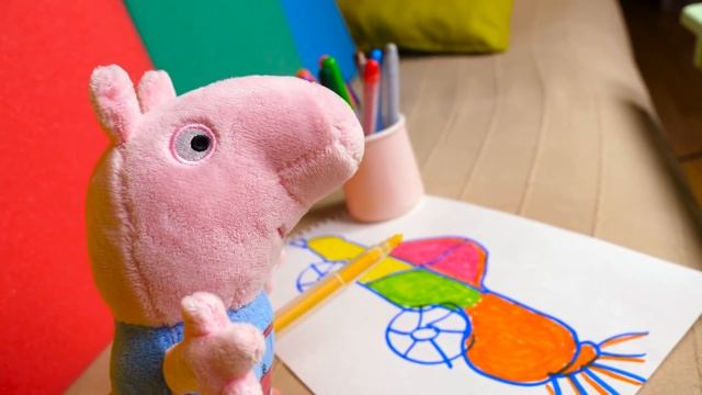 Свинка Пеппа и друзья мягкие игрушки — Рисуем фломастерами и лепим аппликации из пластилина Плей До смотреть онлайн