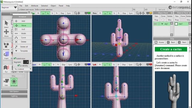 Metasequoia 4 Tutorial For Beginner Level 4 : How To Make 3D Cactus#phionestudio#metasequoia4