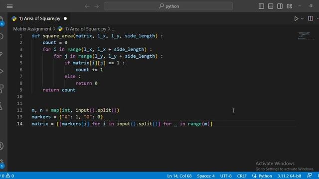 Area of Square | MATRIX ASSIGNMENT | Python | CCBP 4.0