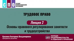 Лекция 2. Основы правового регулирования занятости и трудоустройства - Трудовое право