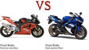Honda CBR 954 RR Fireblade SC50 vs Yamaha YZF R6 RJ05 Test specification comparison
