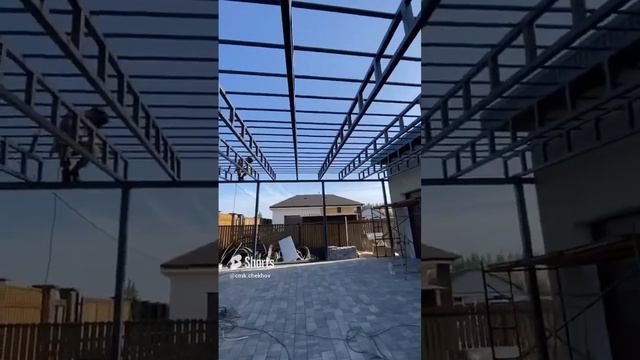 Цех металлоконструкции в Чехове. Навес для автомобиля 9х9. #автонавес #металлоконструкции #навесы смотреть онлайн