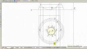 Построить линию пересечения конуса вращения с цилиндром вращения ч.2