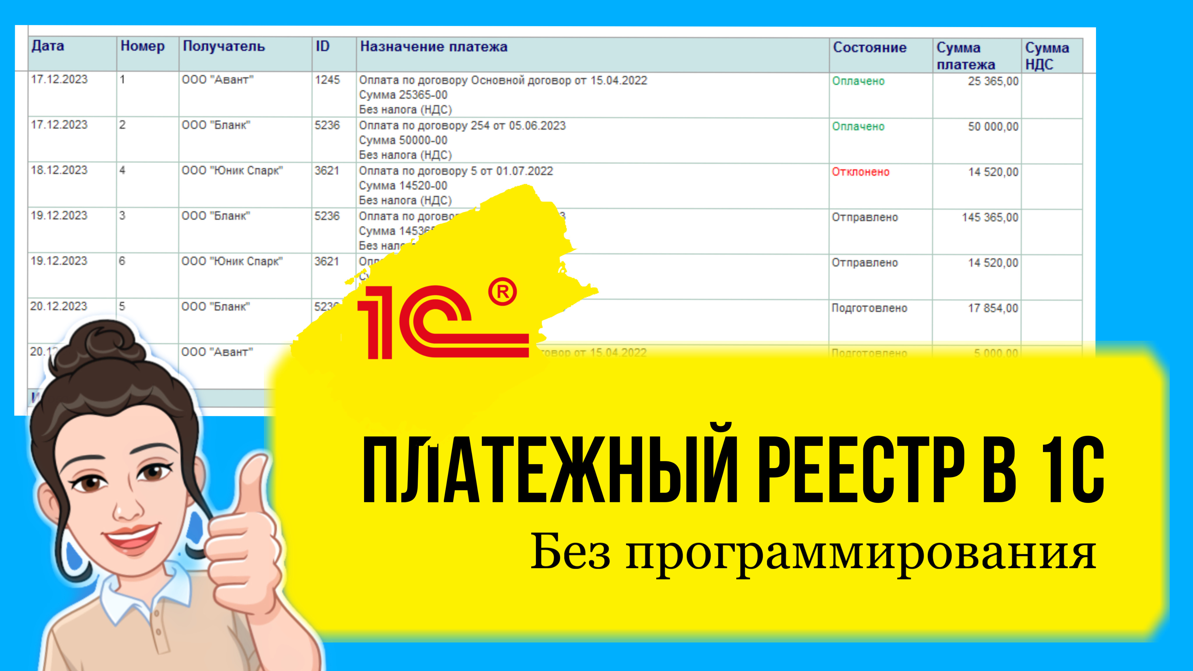 Платежный реестр в 1С без программирования. Универсальный отчет и СКД. Урок для начинающих