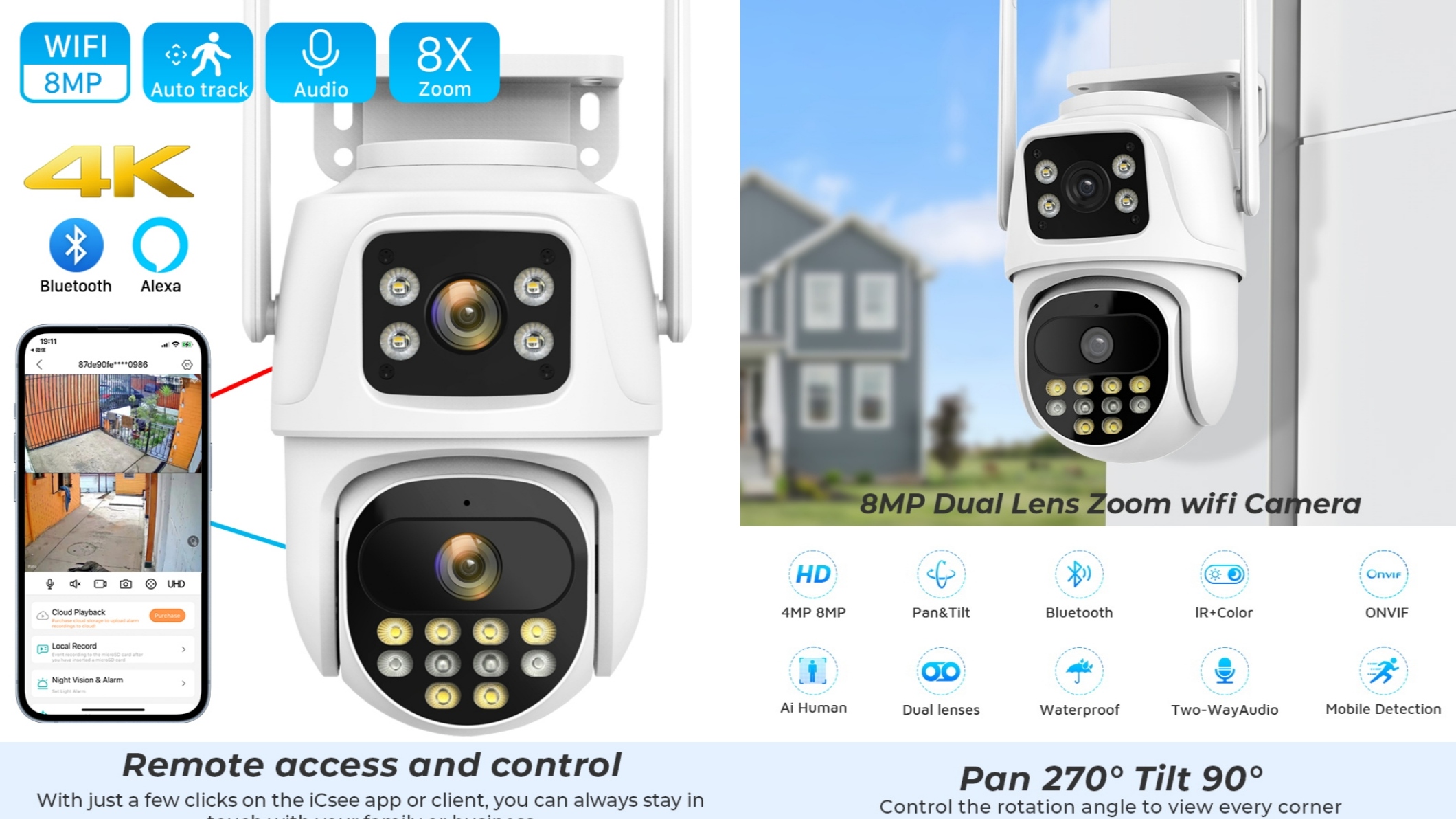Wifi камера видеонаблюдения с двумя независимыми объективами Anbiux P9Q 8MP смотреть онлайн