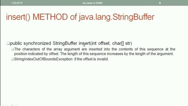 String API in Java | #47 | Various insert() Methods of the StringBuffer Class in Java