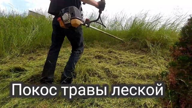 Покос травы бензокосой (триммером) смотреть онлайн