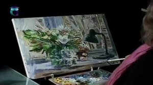 Уроки рисования (# 99) акрилом и масляной краской . Рисуем натюрморт с букетом и настольной лампой