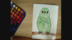 Рисую зелёного попугайчика