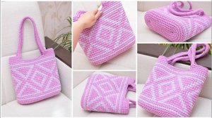 Вяжем сумочку с жаккардовым узором Трикотажная пряжа Сумка Тоут Сумка Шоппер