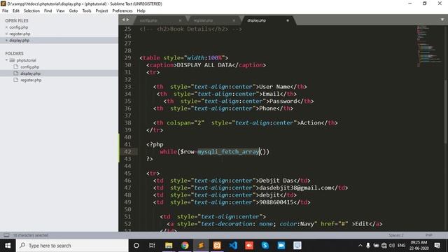how to fetch data from database in php and display in table #phpfortech