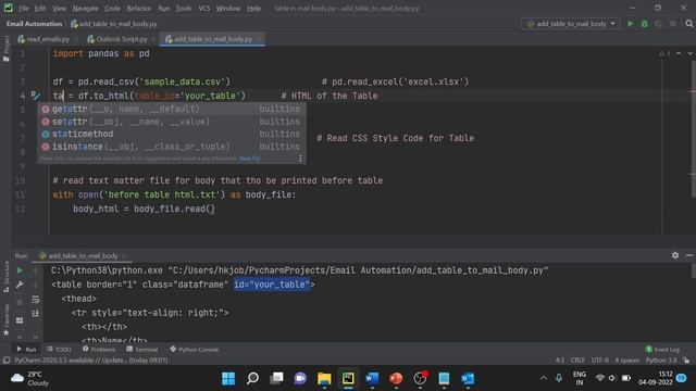 Add table in Outlook Email Body | How to add excel data in email body | Python email automation