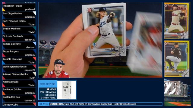 BreakTraders #643 - 2021 Bowman Baseball 1st Edition 1-Box 3-Team Random - 5/22