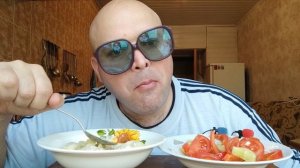 ОБЖОР пельмени с майонезом и салат из овощей/обед
