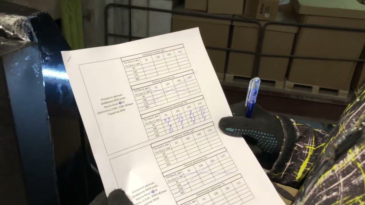 Измерение параметров потока воздуха от крыльчатки через радиатор. смотреть онлайн