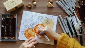 Осенние тыквы скетчинг маркерами | Pumpkin marker sketching