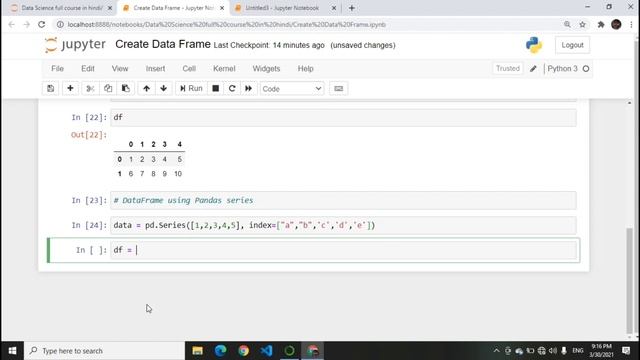 How to Create Dataframe in python pandas| data science full course