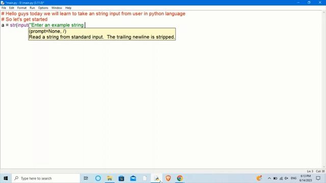 Taking string input from user using python